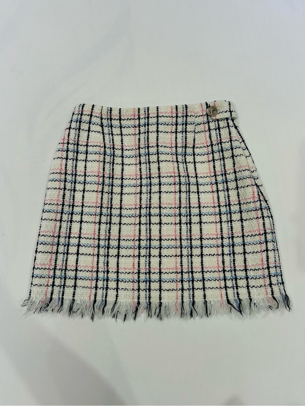 Maje Jianey Ecru Tweed Skort Plaid Black & Pink Mini Skirt, Size 34 US 2